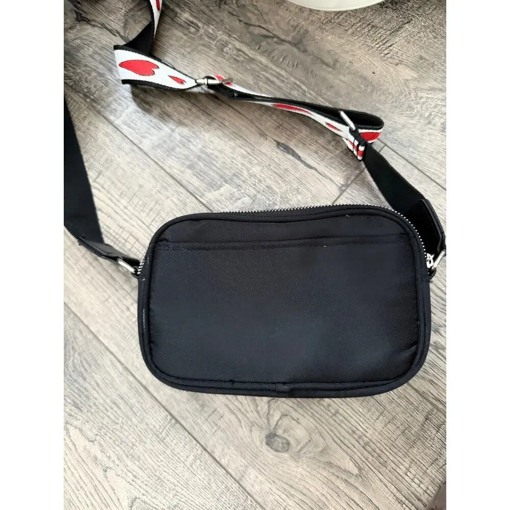 Brighton Love Essentials Crossbody Bag Black Heart Wide Strap Double Zip